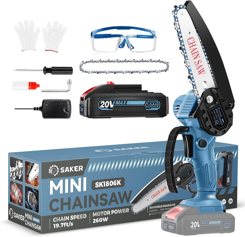 Saker Mini Chainsaw|6 Inch Chainsaws[2025 Upgraded]|Mini Cordless Electric Chain Saw|Small Handheld Portable Chain Saws Battery Powered Saw for Tree Trimmer and Garden,Valentine's Day Gifts - Image 1